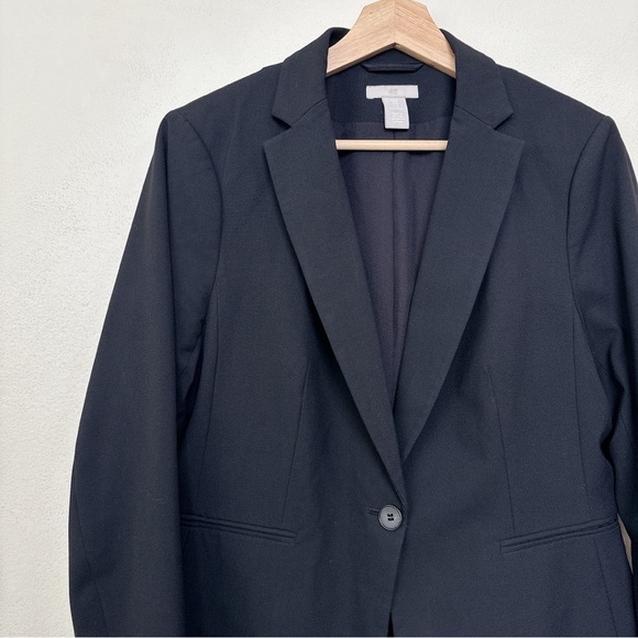 H&M Womens Medium Stretch Button Black Soft Blazer - Picture 6 of 13